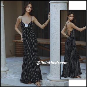RUNAWAY THE LABEL MALIKA MAXI DRESS - BLACK POLKA $159
